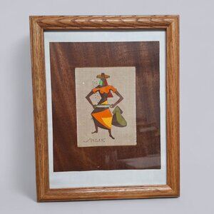 Vintage Virgilio Nabais Artwork Brazilian Woman Farmer Framed 15 x 12‎ Fabric